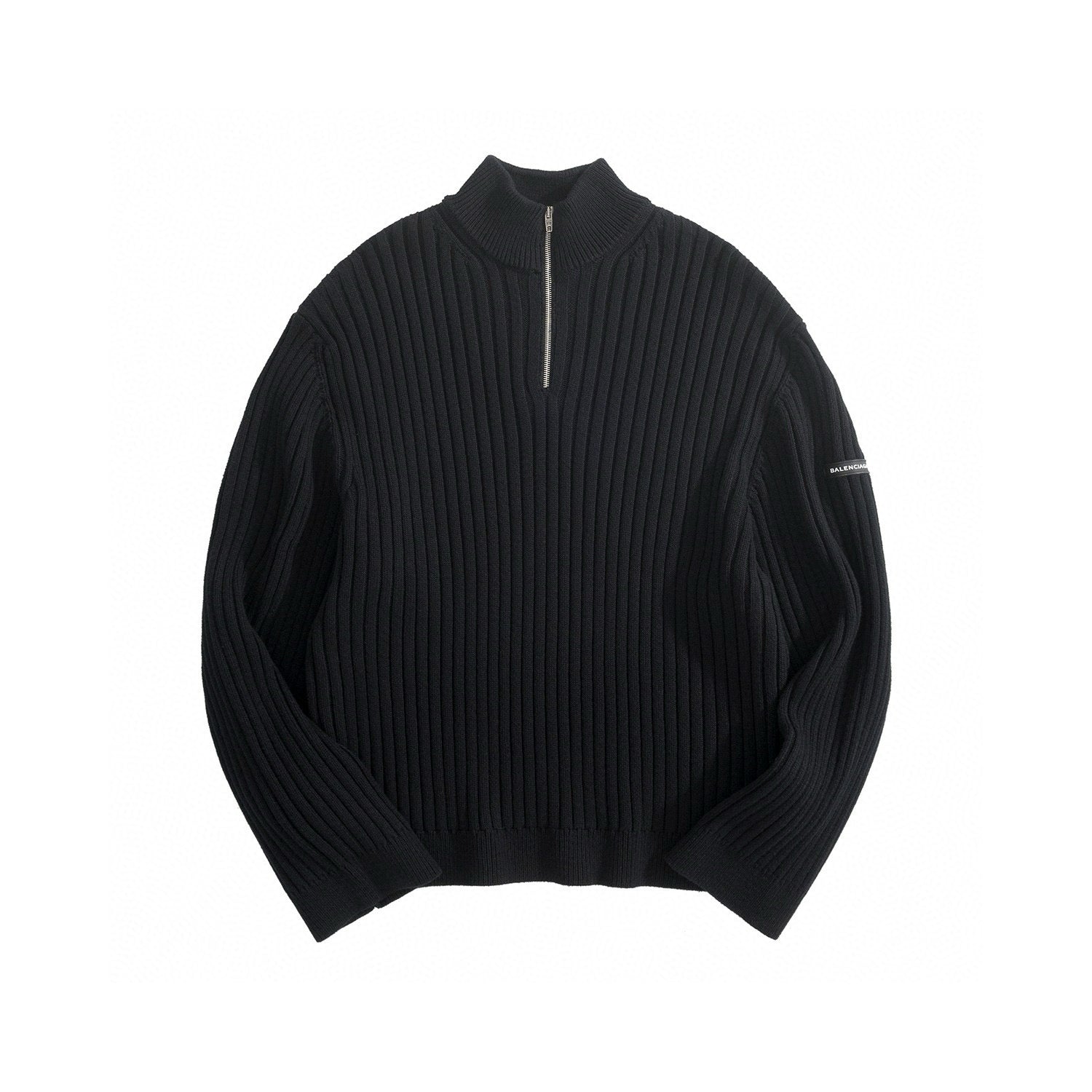 Balenciaga Men's And Women's Spring/Fall Fashion Classic Solid Color High-Neck Pullover Half Zip Ribbed Sweater #78716