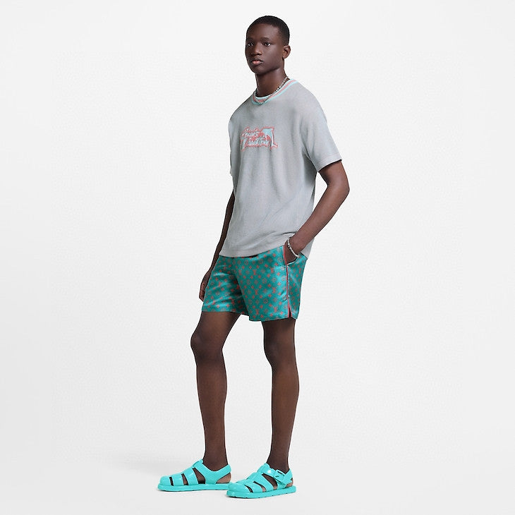 Louis Vuitton Men's Summer Solid Color Letter Print V-Neck Single Button Short Sleeve Shirt and Casual Drawstring Shorts Set Suit #77244