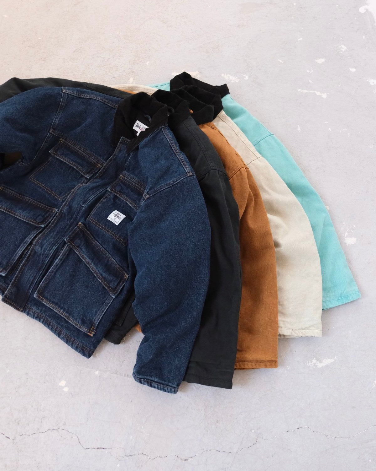 Stussy Men's Autumn and Winter Solid Color Pocket Zipper Warm Workwear Long Sleeve Jacket #73616