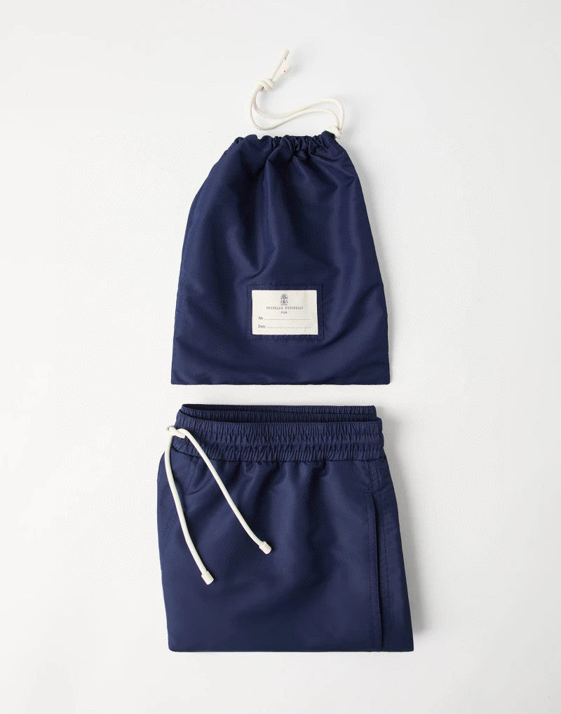 Brunello Cucinelli Men's Summer Solid Color Polyester Casual Drawstring Shorts #77362