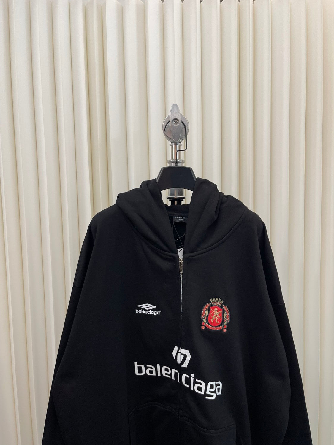 Balenciaga Shanghai Soccer Hoodie Men's Spring Autumn Black and White Medium Fit Zip Up Hooded Zip Up Long Sleeve Jacket #76768