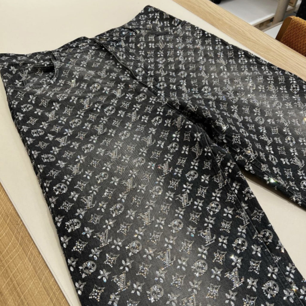 Louis Vuitton Made To Order Embroidered Monogram Baggy Denim Overshirt Jacket Jeans Pants suit Set #96366