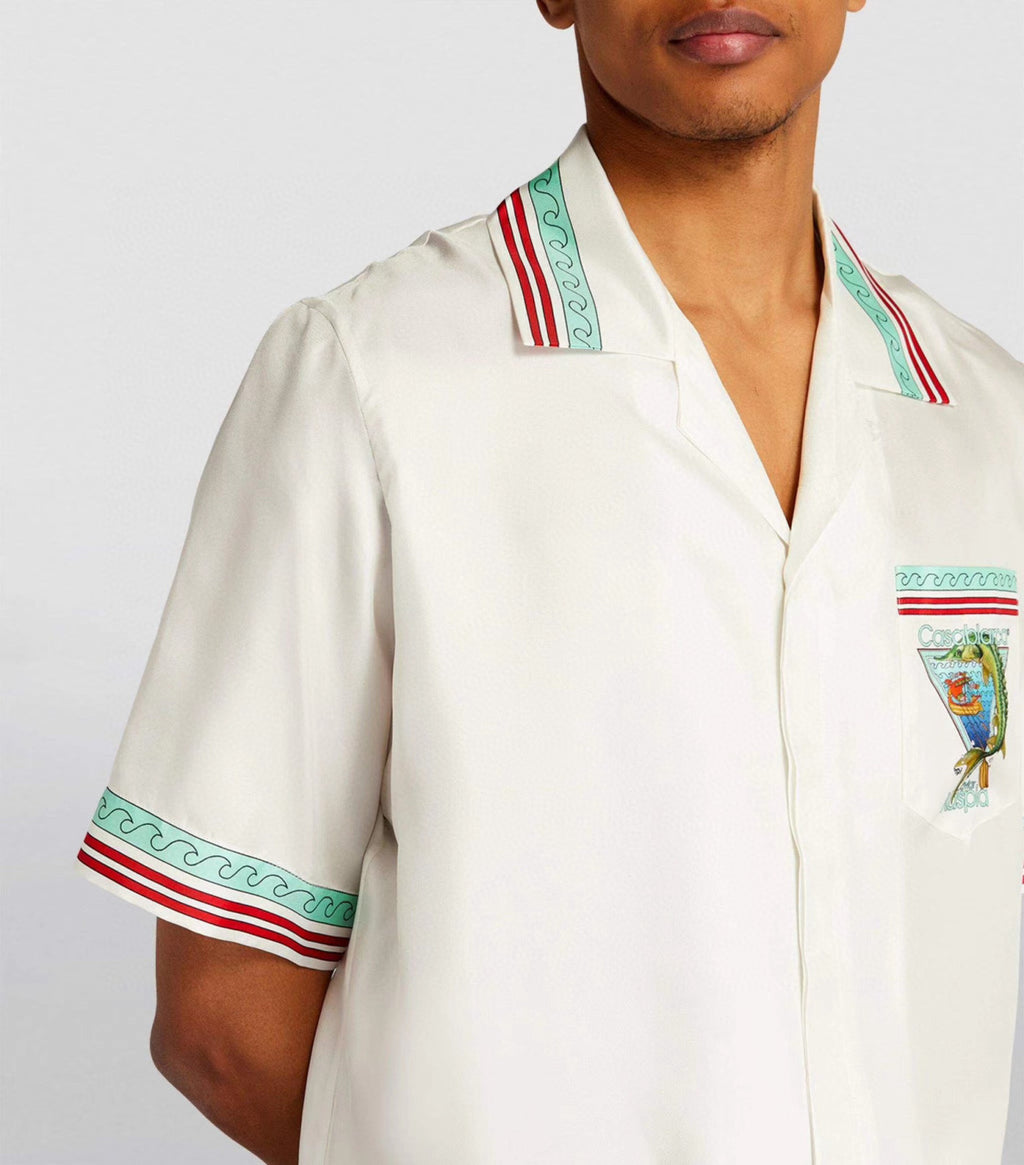 Casablanca Men's Summer Solid Color Animal Print Single Button Short Sleeve Shirt and Casual Shorts Set Suit #77743