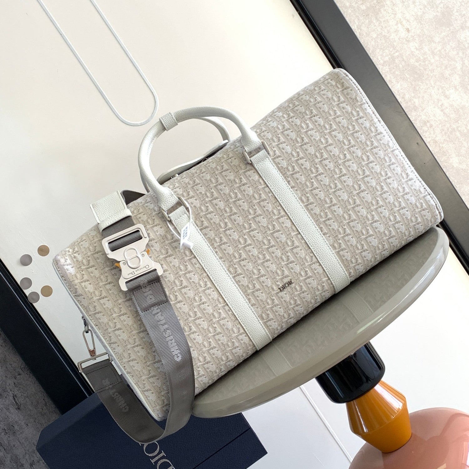 DIOR LINGOT 50 Men's and Women's Adjustable Shoulder Strap Letter Printed Leather Canvas Tote Travel Bag Bags #76472