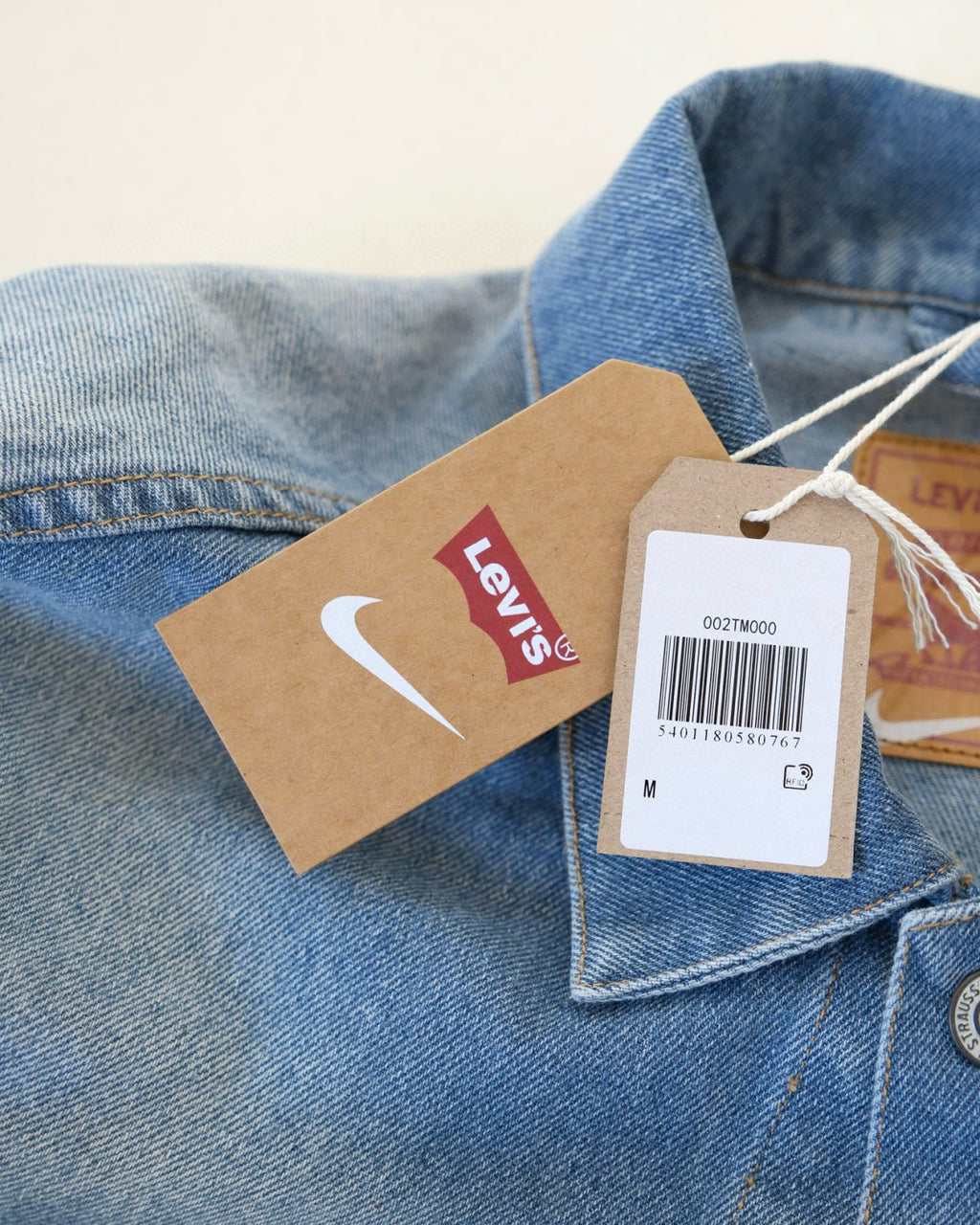 Nike x Levi's Men's Spring/fall Fashion Casual Loose Fit Single Breasted Collared Double Pocket Denim Jacket Letter Printed Loose Fit Casual Denim Pants Suit Set #78496