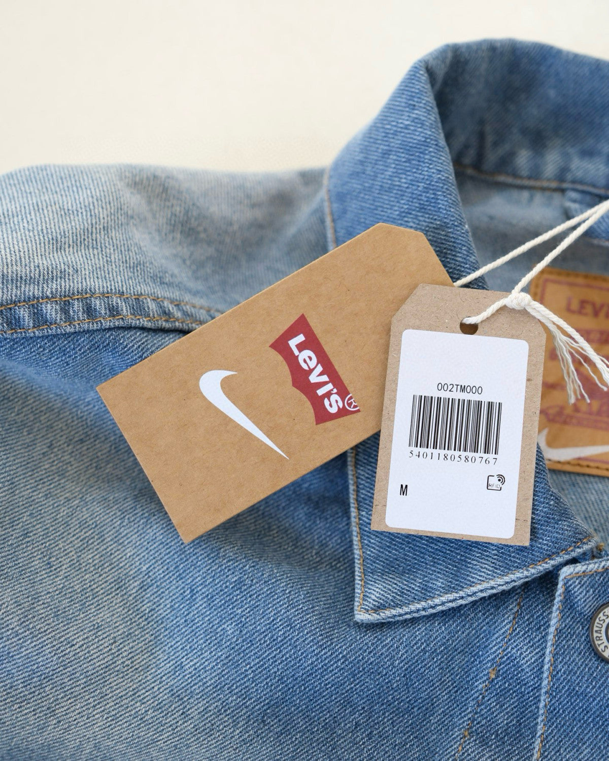 Nike x Levi's Men's Spring/fall Fashion Casual Loose Fit Single Breasted Collared Double Pocket Denim Jacket Letter Printed Loose Fit Casual Denim Pants Suit Set #78496