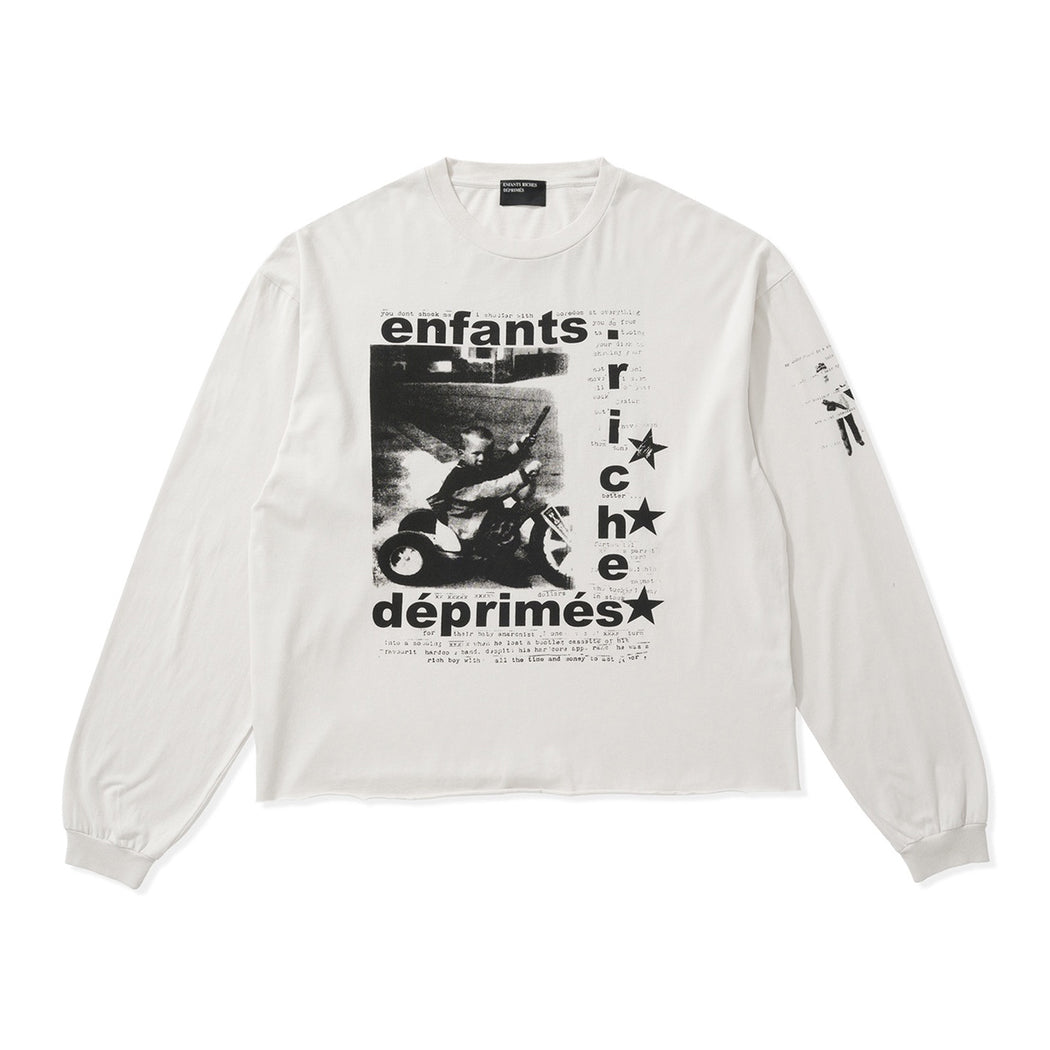 Enfants Riches Deprimes Men's Summer Ribbed Knit Washed Loose Pattern Printed Long Sleeve T-Shirt Pullover Ngvp #73357