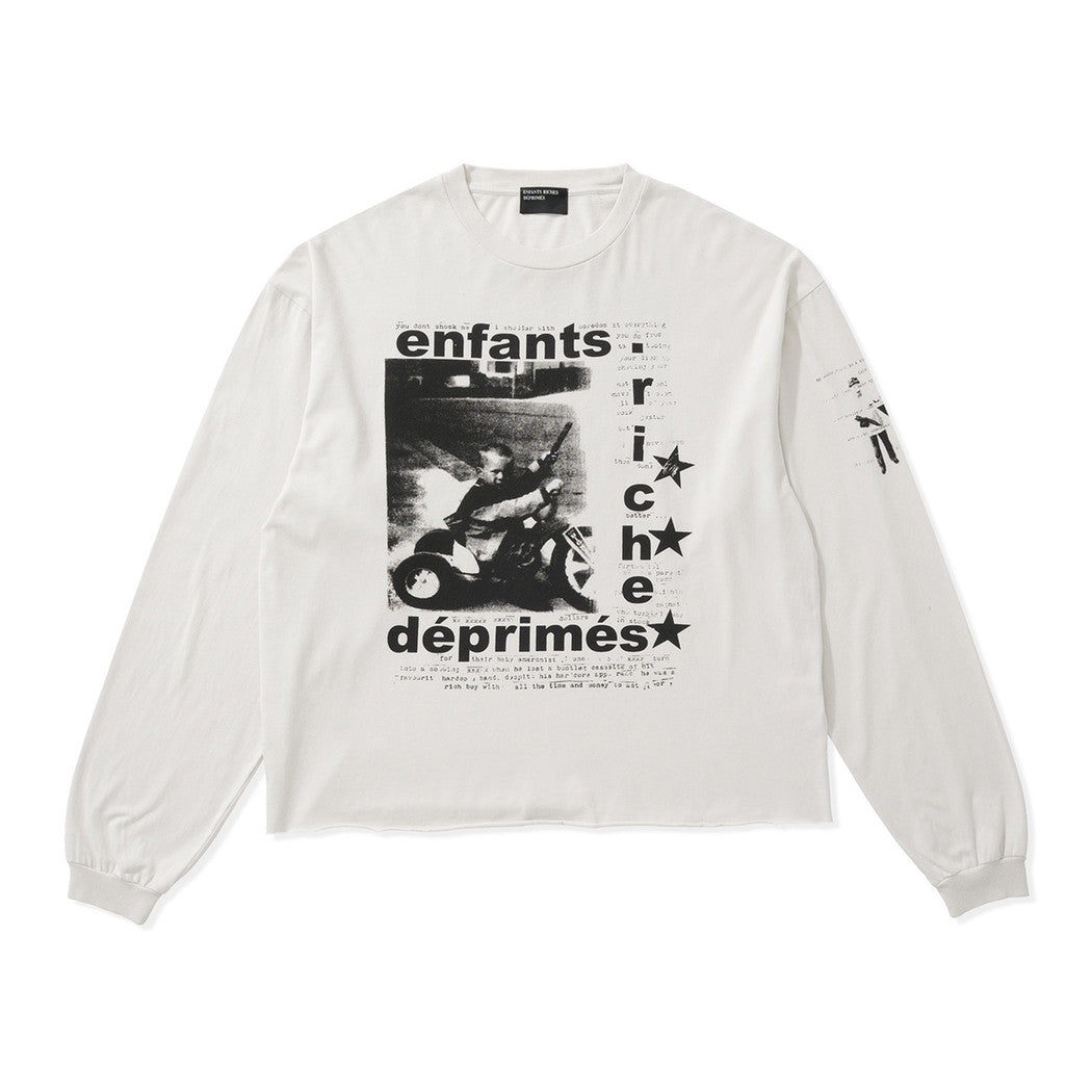 Enfants Riches Deprimes Men's Summer Ribbed Knit Washed Loose Pattern Printed Long Sleeve T-Shirt Pullover Ngvp #73357