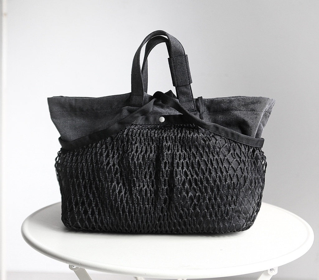 Balenciaga Women's Monogrammed Printed Drawstring Closure Mesh Pocket Tote Bag Bags #75669