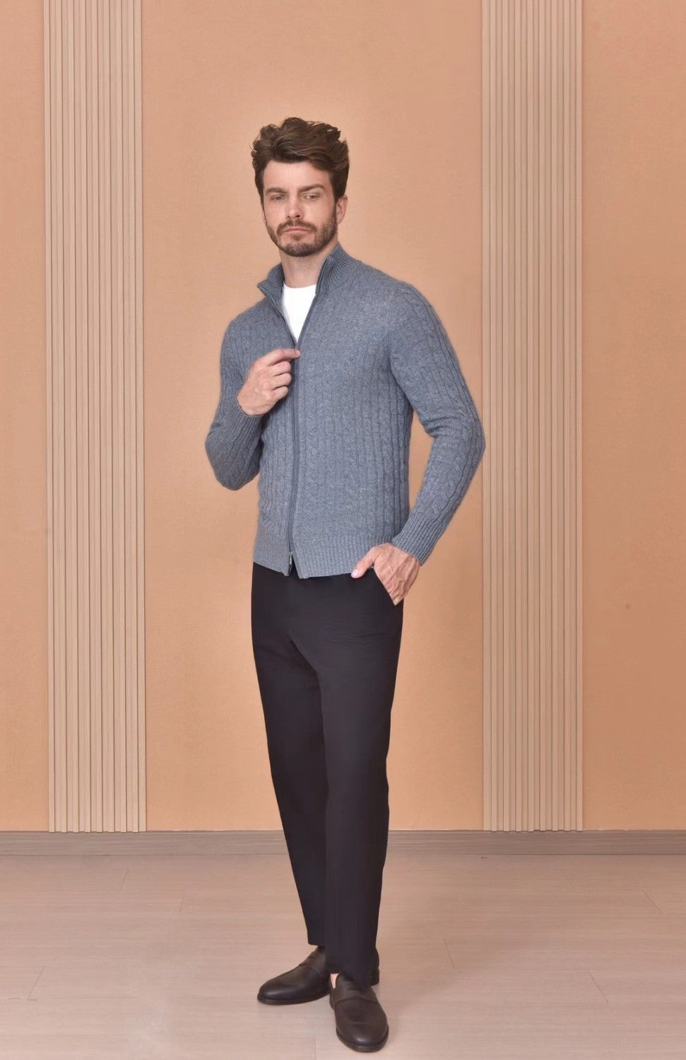 Loro Piana Men's Autumn And Winter Solid Color Zipper Half High Neck Knit Sweater Long Sleeve Jacket Ngvp #9392