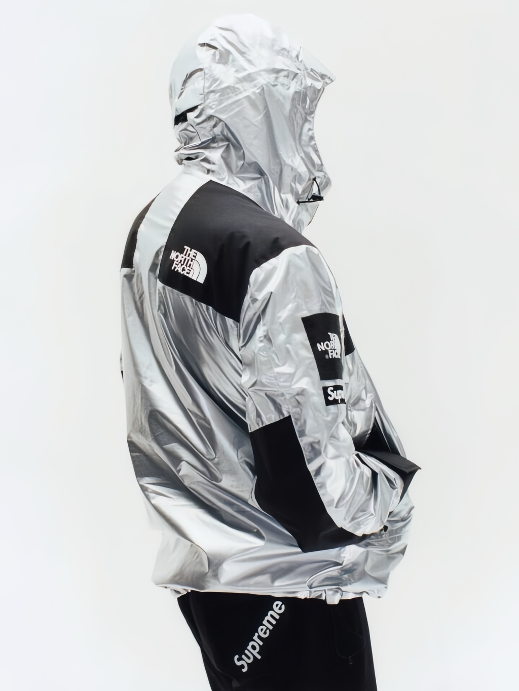 Supreme X The North Face Men's Winter Nylon Metallic Single Breasted Zip Hooded Jacket Bib Pants Overall Set Suit #97741