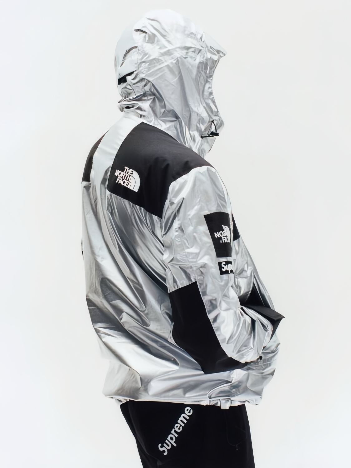 Supreme X The North Face Men's Winter Nylon Metallic Single Breasted Zip Hooded Jacket Bib Pants Overall Set Suit #97741