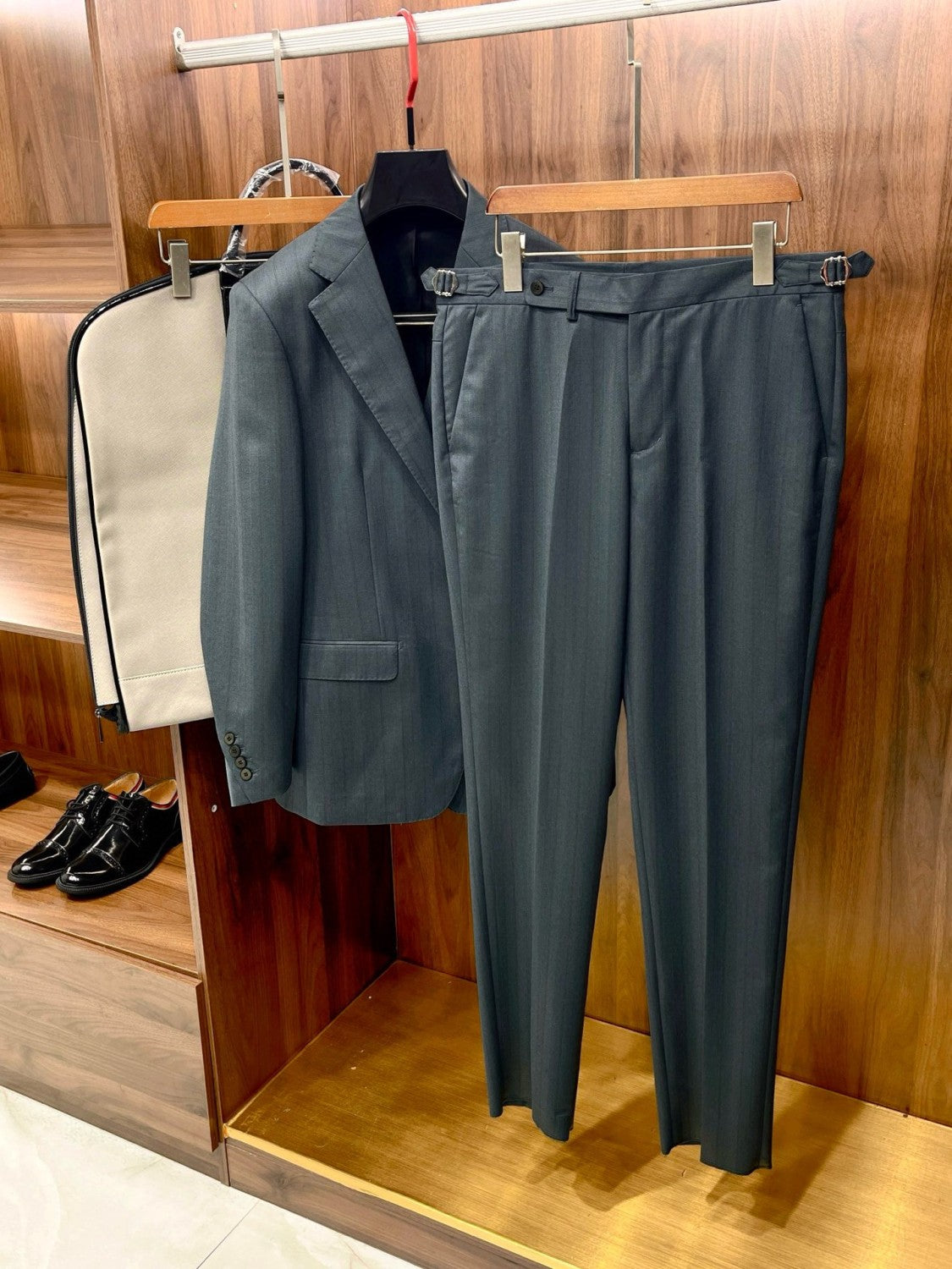 Louis Vuitton Men's Fall And Winter Business High-end Tide Wool Blazer Tops Wedding Suit Casual Pants Dark Stripe Suit Set Suit Set Ngvp #2442