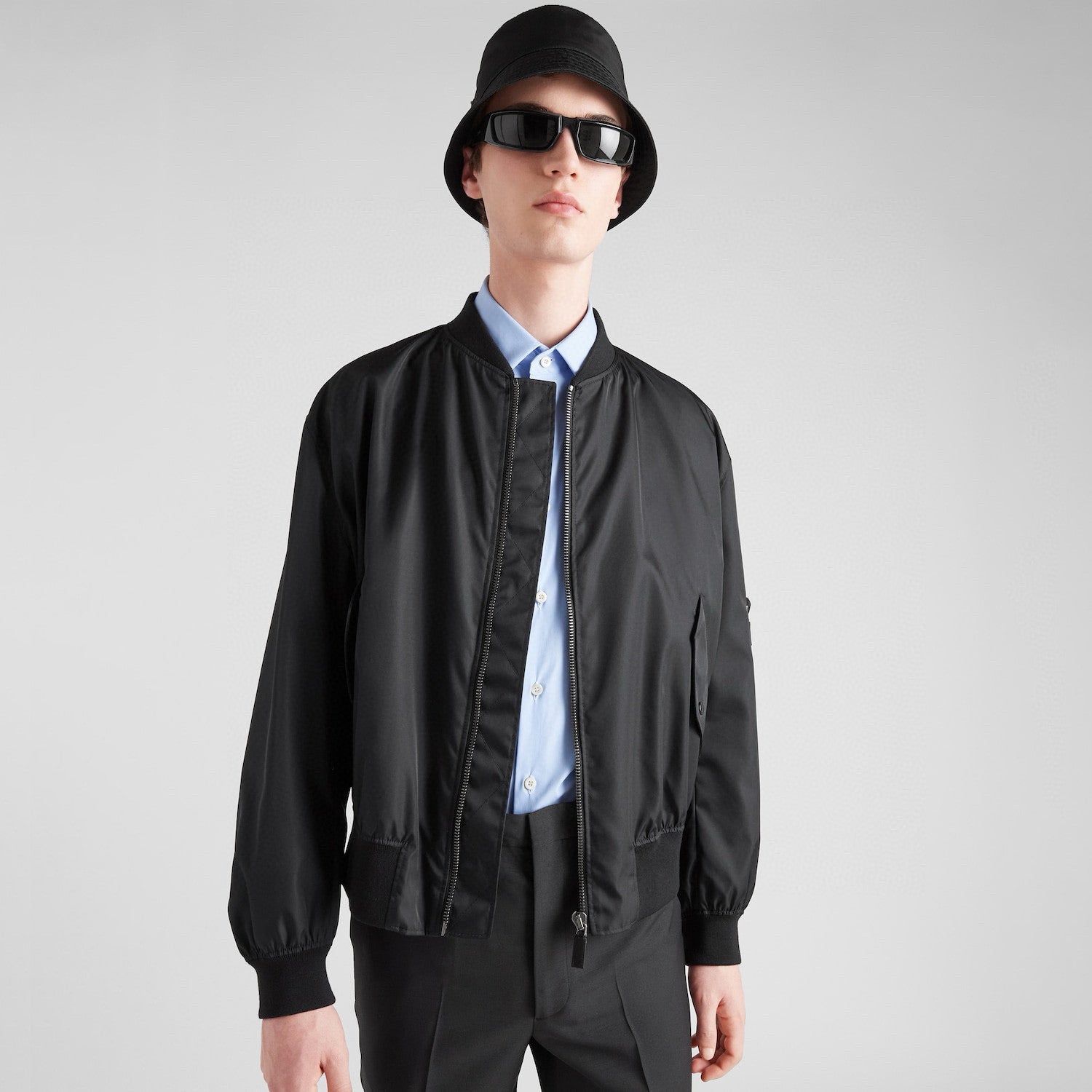 Prada Men's Spring And Fall Black Nylon Zipper Baseball Collar Aviator Jacket #72583
