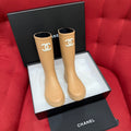 Chanel 25S Fashion Overalls Tall Boots Women's Beige Anti-Slip Rain Boots #332426