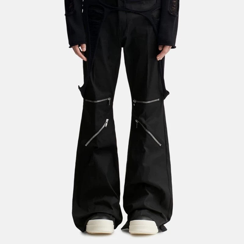 Rick Owens Men's Dark Style Trend Zipper God Pants Skinny Leg Long Flared Trousers Trendy High Street Men's Clothing Ngvp #1994