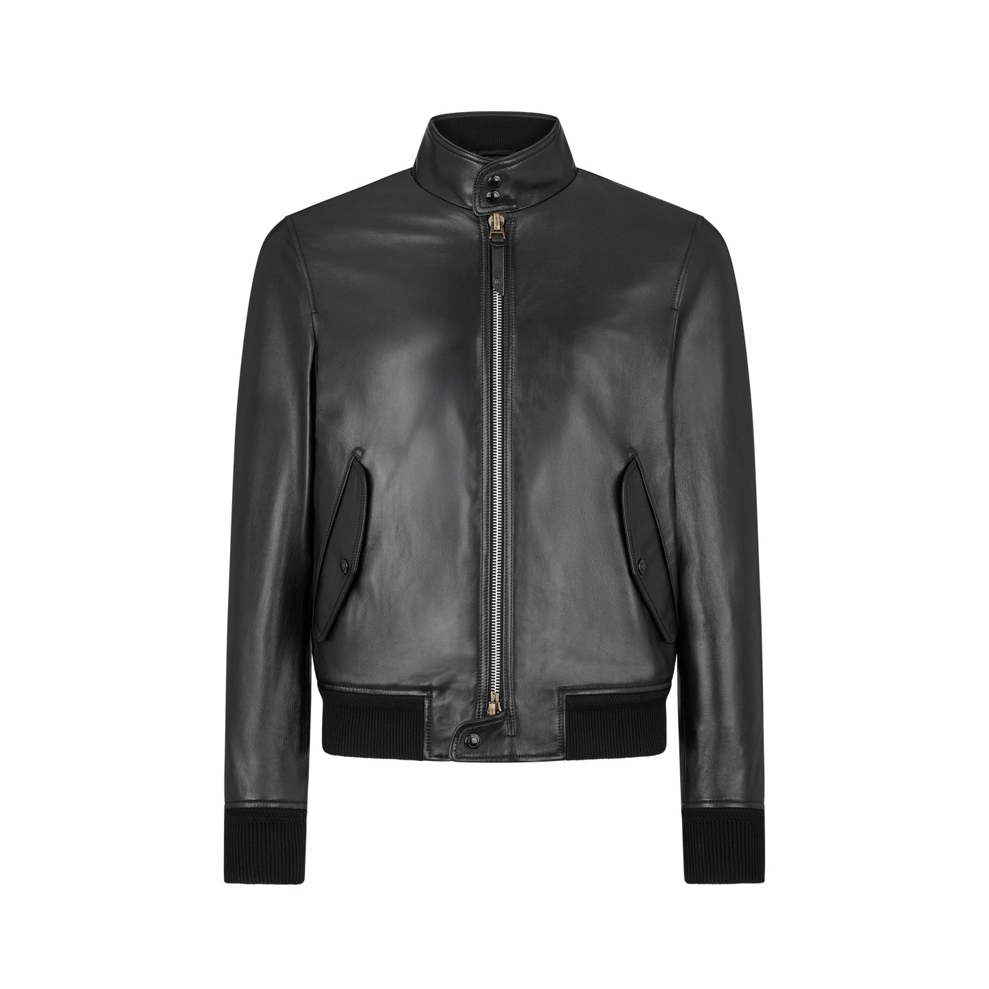 Tom Ford Men's Fall/Winter Fashion Classic Solid Color Leather High Neck Zipper Long Sleeve Leather Jacket #79141