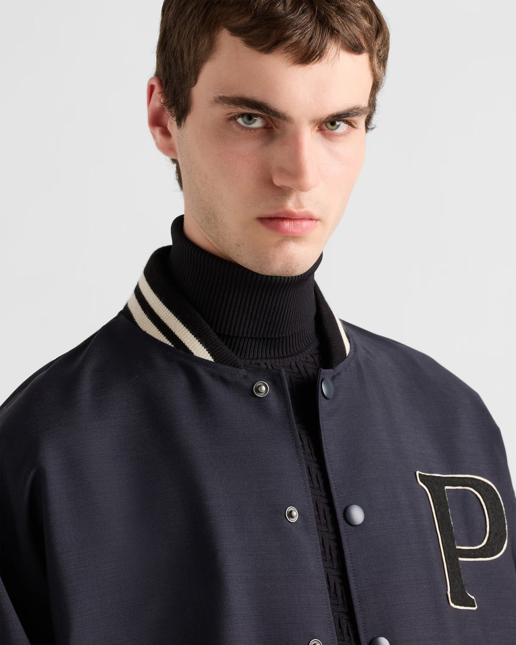 Prada Men's Spring And Autumn Monogrammed Striped Single Breasted Solid Color Long Sleeve Aviator Jacket Ngvp #9272