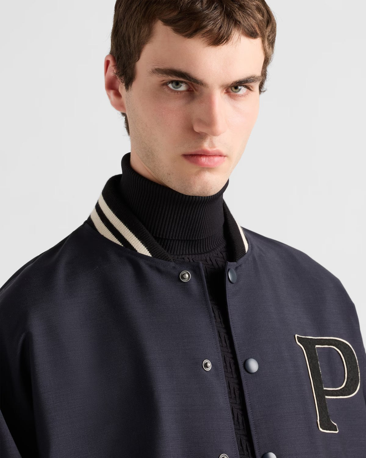 Prada Men's Spring And Autumn Monogrammed Striped Single Breasted Solid Color Long Sleeve Aviator Jacket Ngvp #9272