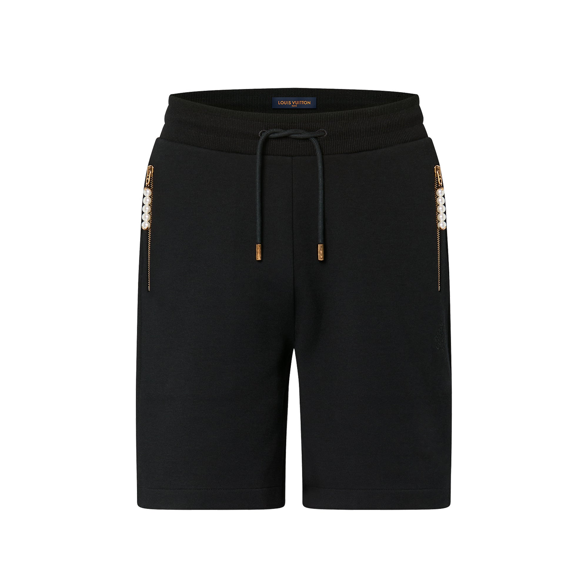 Louis Vuitton Men's Summer Black Embroidered Knit Fabric Casual Lace-Up Shorts Pants #98794