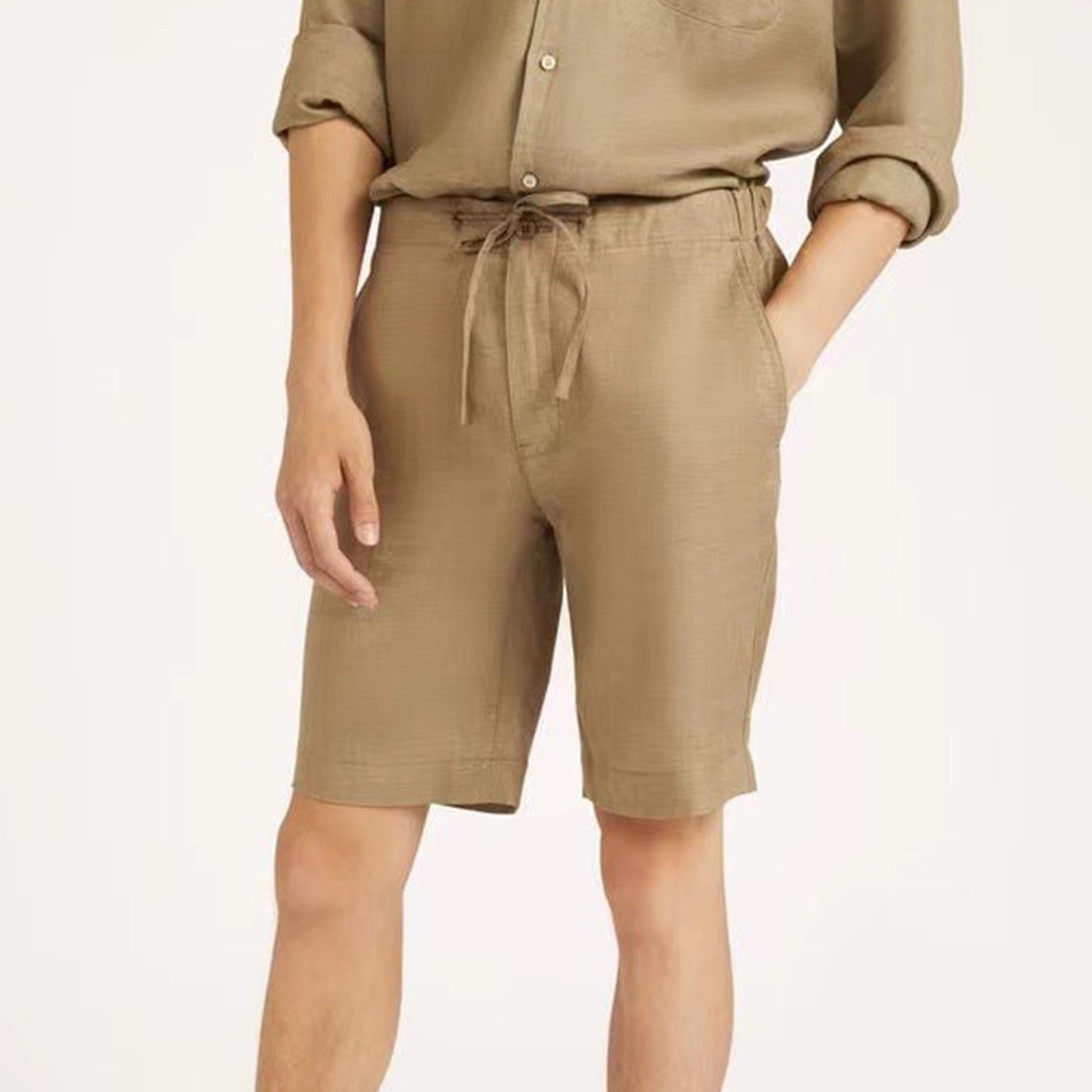 Loro Piana Men's Spring And Summer Trend Fashion Mid-waist Tie Shorts Linen Solid Color Casual Pants Ngvp #8163