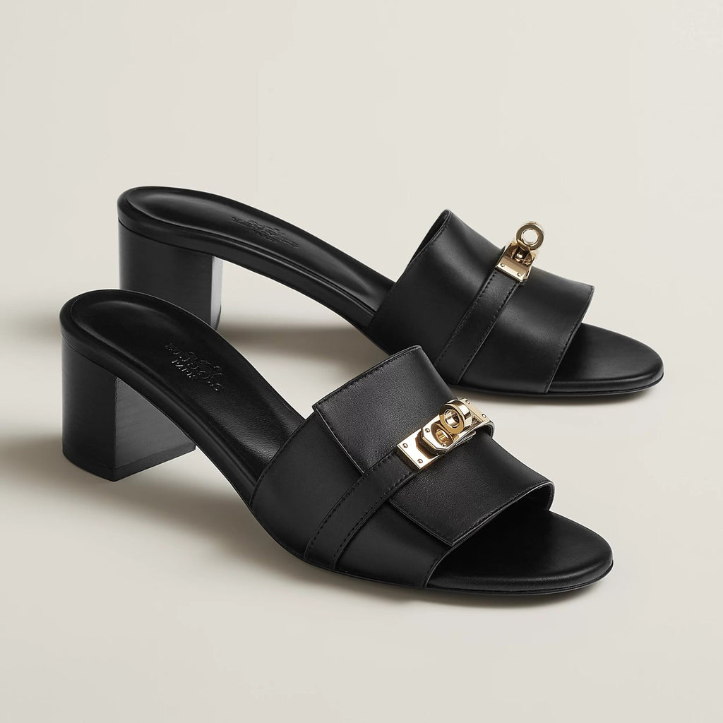 Hermes Women's Summer Fashion Casual Round Toe Chunky Heel Leather Gigi Kelly High Heel Sandals Shoes #78798