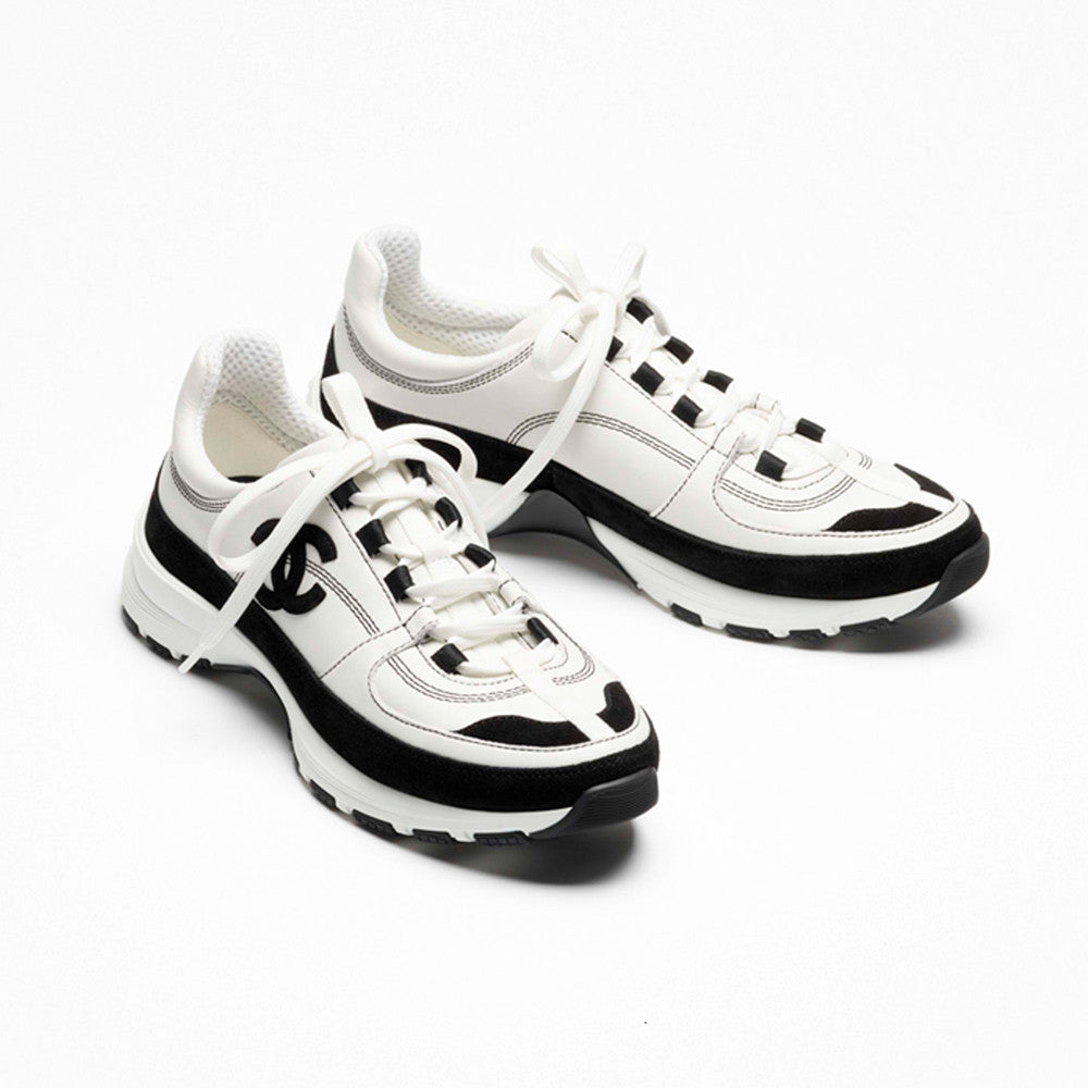CHANEL Sneakers Calfskin Suede Calfskin White Black #378646