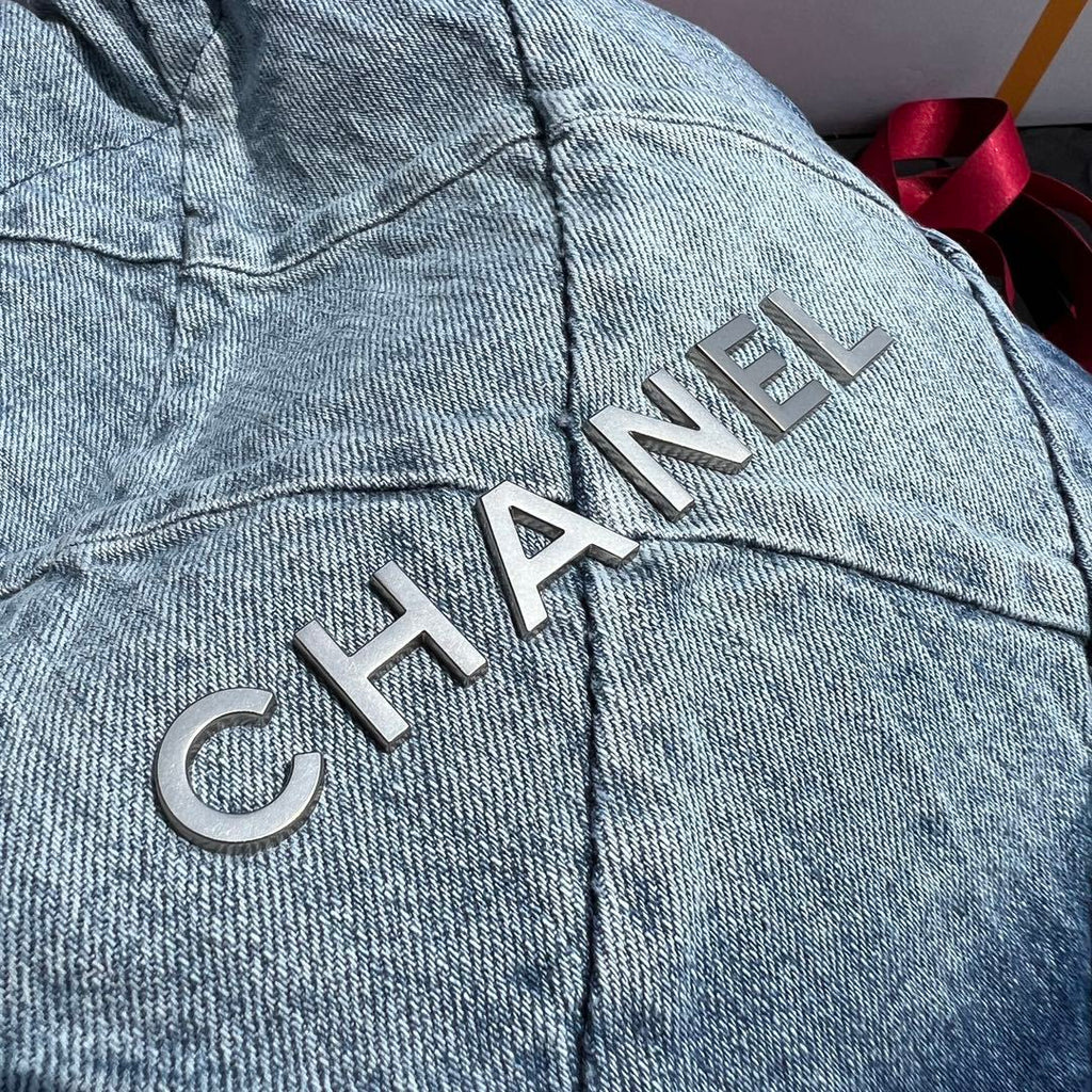 Chanel Women's Small Checkered Large Capacity Chain Denim Shoulder Bag Washed Denim Blue Medium Tote Bag Bags AS3260-B10439-NM981 #81555