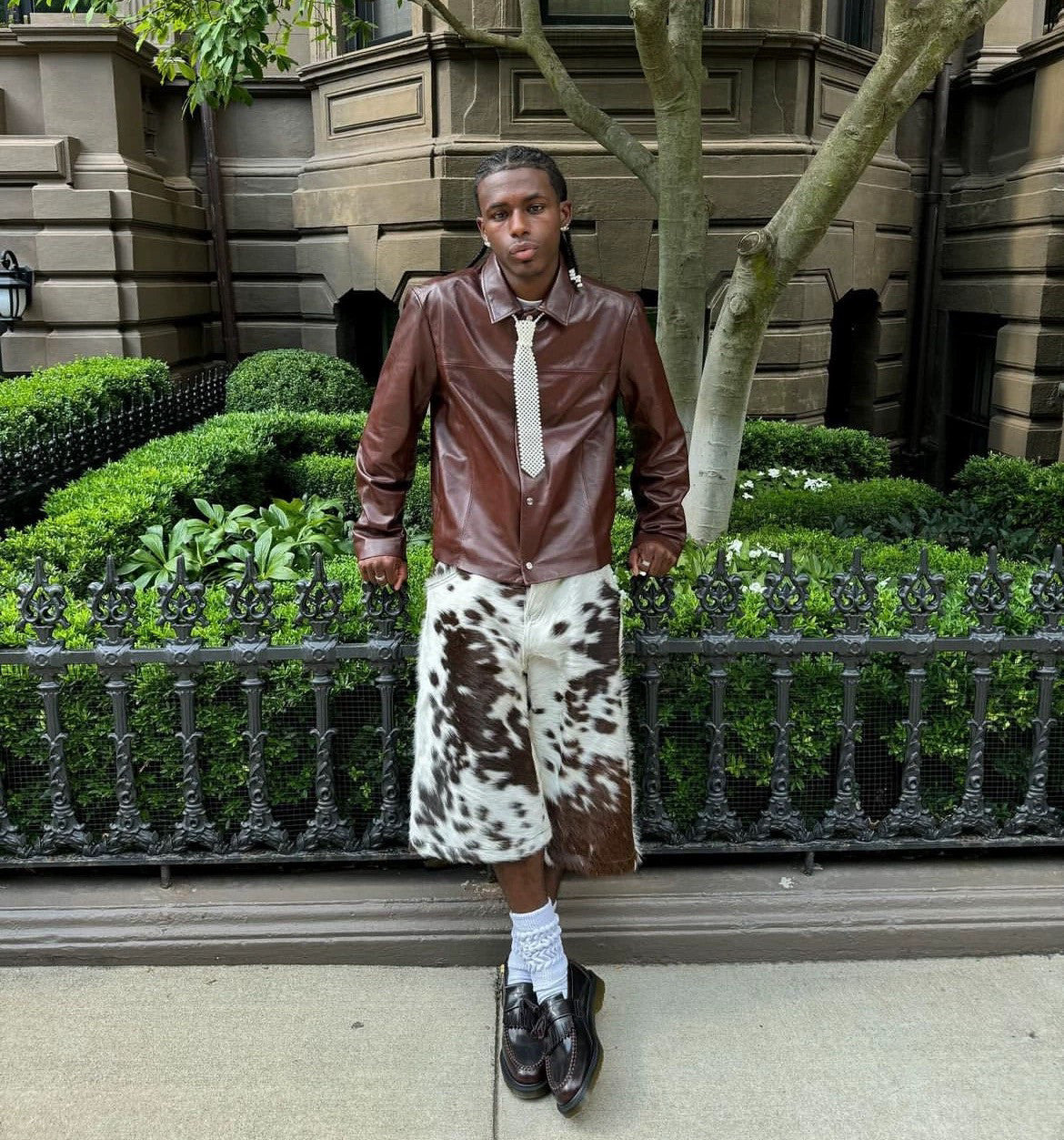 Self-branded Spring And Summer New 1of1 Leather Cow Fur Shorts High Street Trend Fashion Hip-hop Style Versatile Luxury Wide-legged Shorts Ngvp #1583