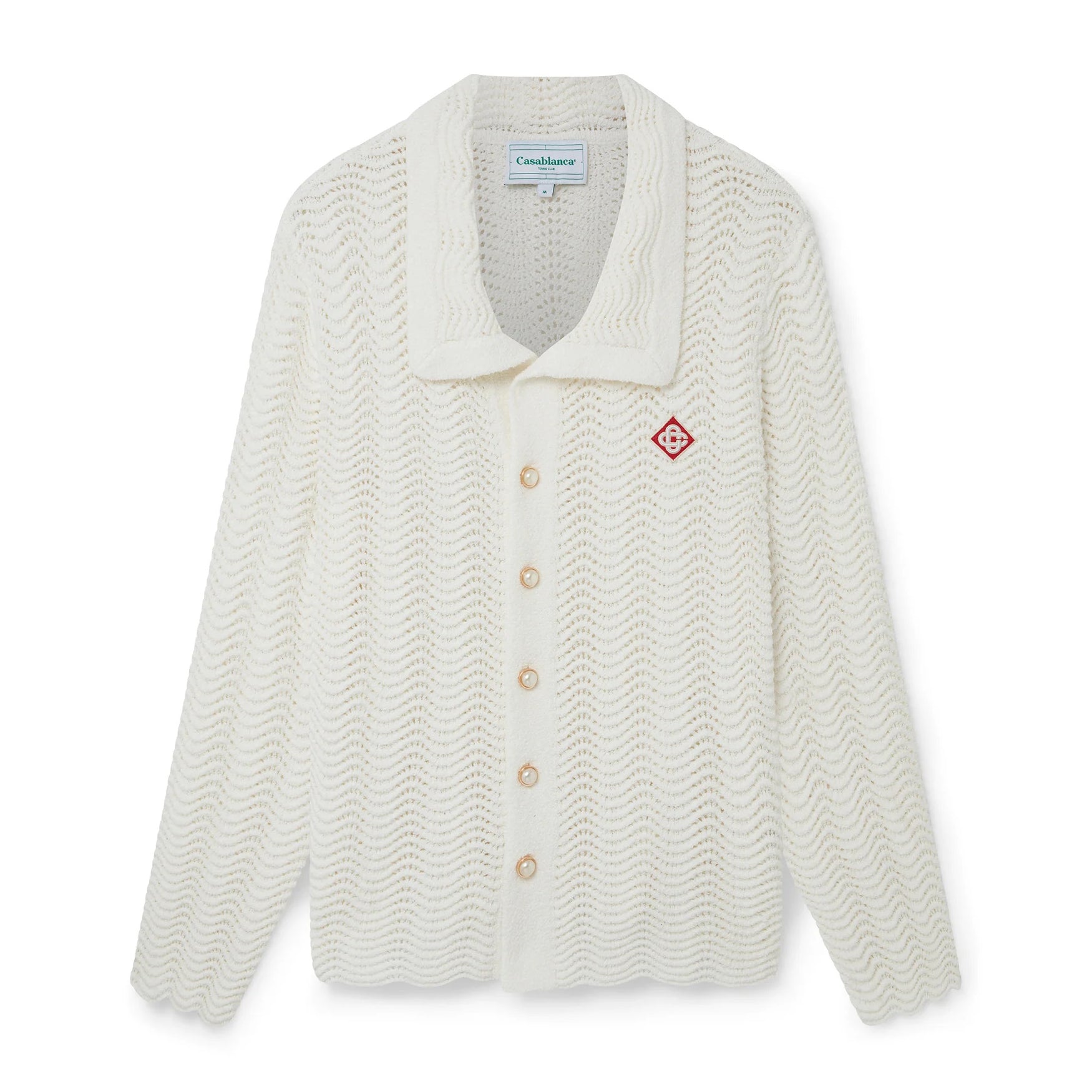 Casablanca Men's Summer White Lapel Single Breasted Skeleton Long Sleeve Knit Jacket #72868