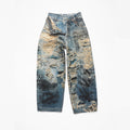 Acne Studios Men's Spring And Summer Ripped Graffiti Mise-en-scène Effect Print Denim Pants Super Loose Fit Jeans Fashion High Street Casual Blue Straight Trousers Ngvp #1186