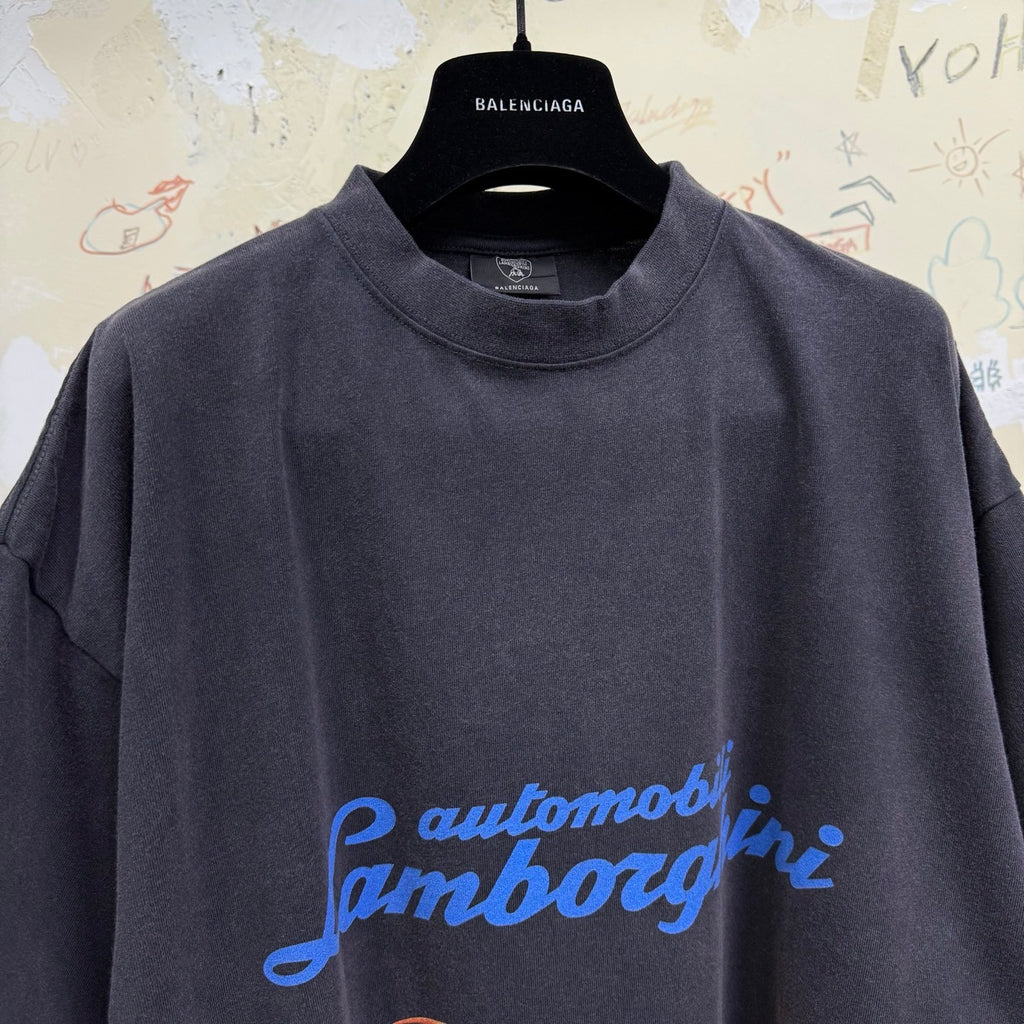 Balenciaga I Automobili Lamborghini Men's Summer Sports Car Pattern Printed Round Neck Cotton Short Sleeve T-Shirt #77793