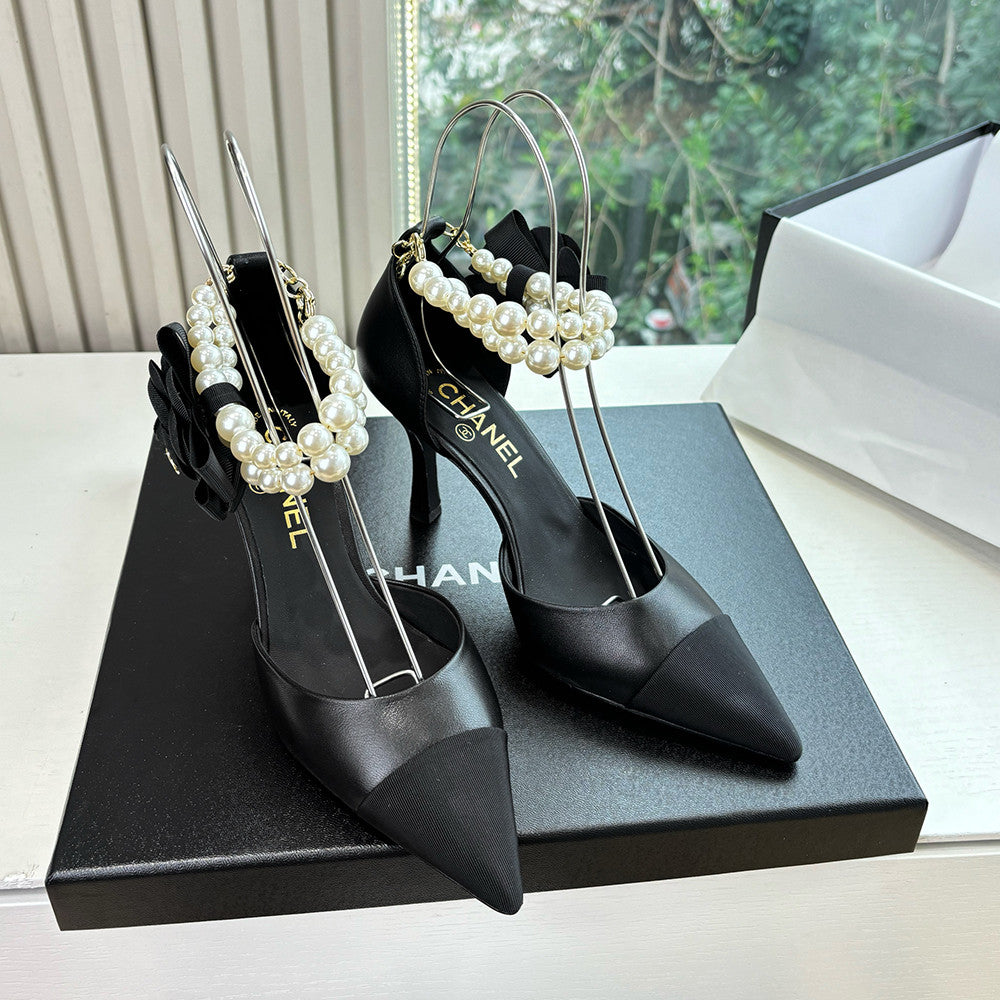 Chanel 25S Braided Mary Jane Toe Pearl Sandals and High Heels #334481