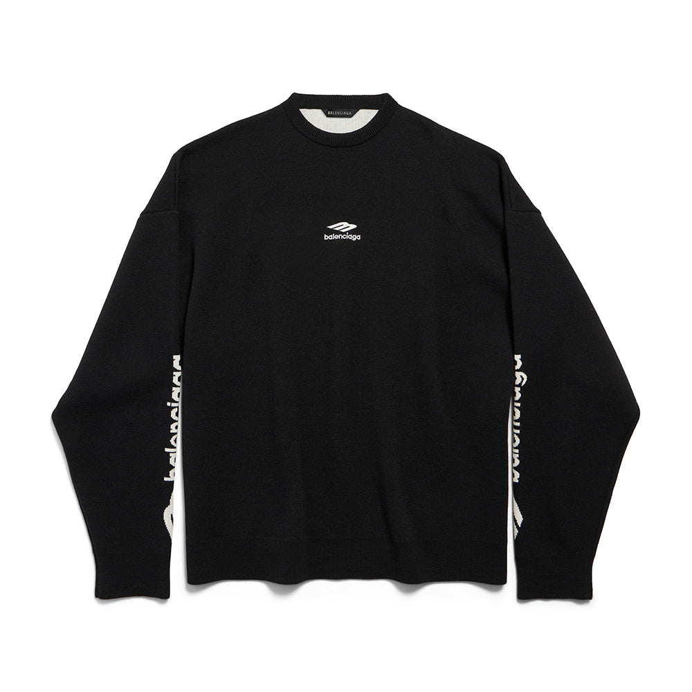 Balenciaga Men's 3B Sports Icon Ski Crewneck in White Black #334344