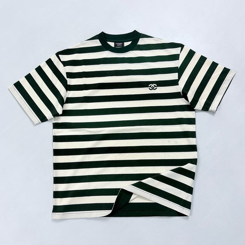Chanel Men's Summer Striped Logo Solid Color Round Neck Pullover Short Sleeved T-shirt #81554