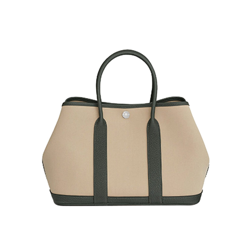 Hermes Garden Party 30 Women's Silver Buckle Colour Blocking Canvas and Calfskin Tote Bag Bags #76891