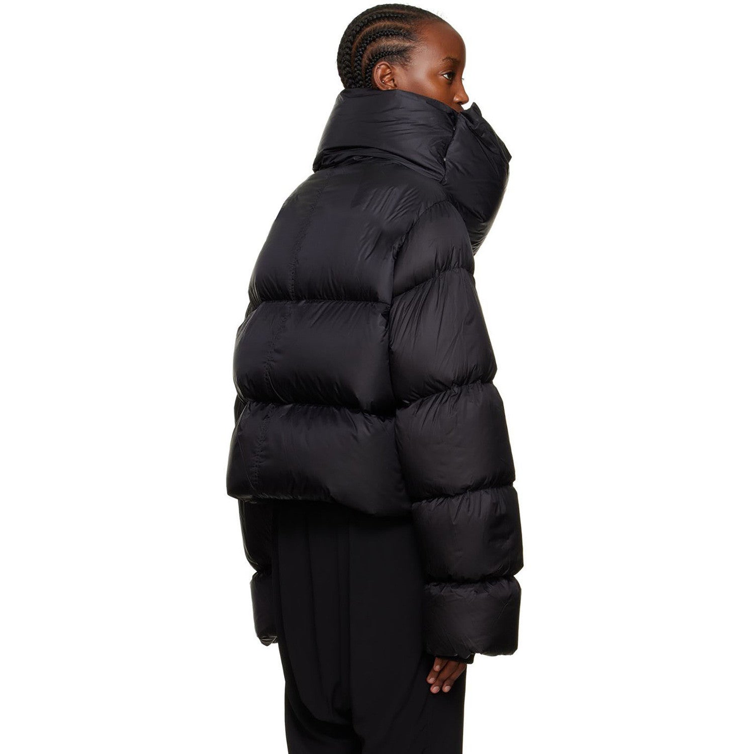 Rick Owens Men's Women's Fall And Winter Dark Windproof Scarf Down Jacket Thickened Warm Short Ultra-long-sleeved Zipper Down Jacket Ngvp #2494