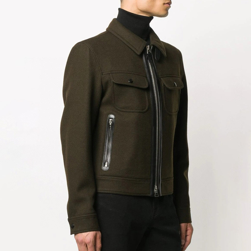 Tom Ford Men's Autumn And Winter Solid Color Zipper Lapel Long Sleeve Jacket Casual Slim Wool Coat Ngvp #7744
