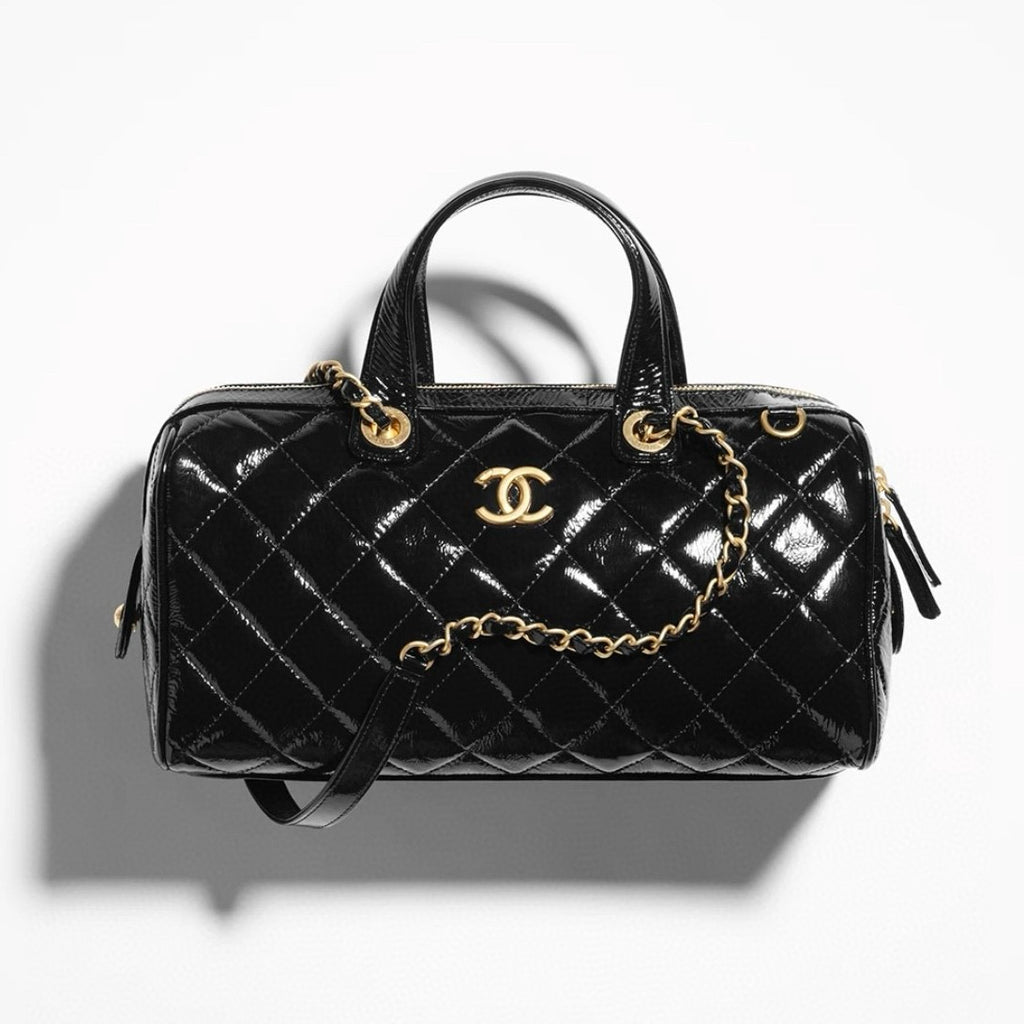 Chanel Women's Solid Color Lacquered Grained Calfskin Handbag Shoulder Bag Bowling Bags #77763