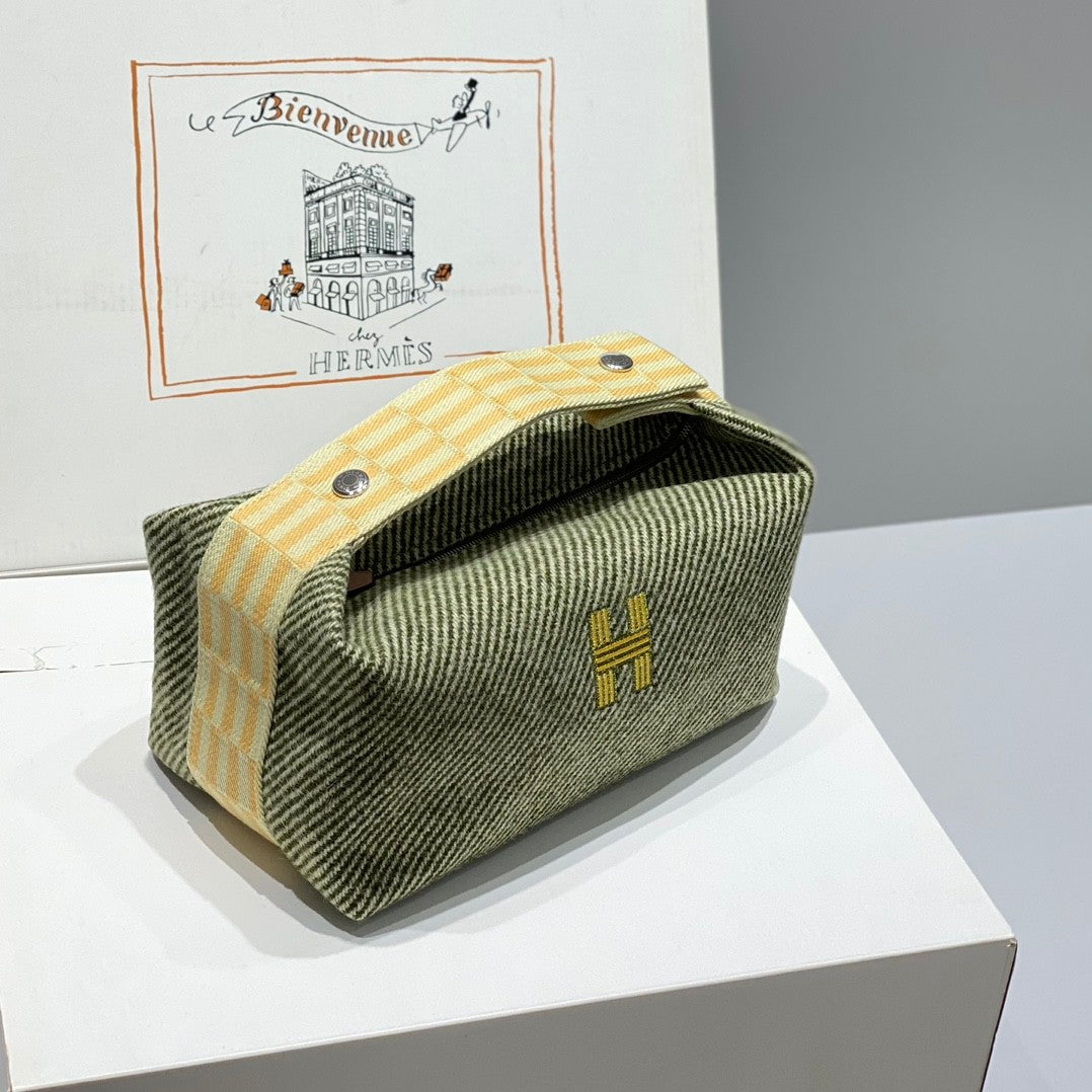 Hermes Classic Casual Color Block Canvas Tote Bag Makeup Bag Toiletry Bag Bags #78245