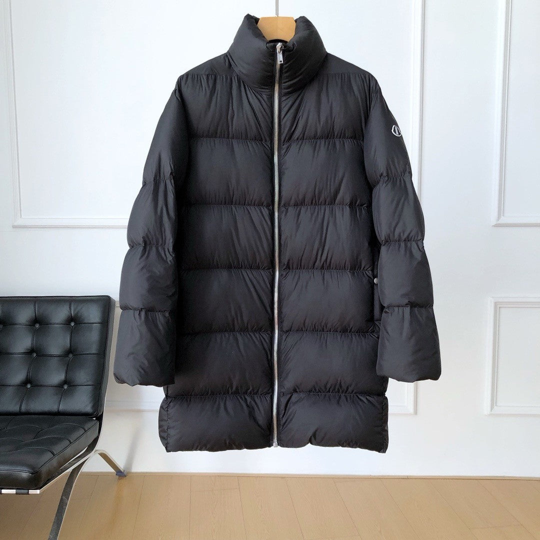 Moncler x Rick Owens Men's And Women's Winter Black Glossy Zipper Long Sleeve Puffer Down Jacket #73786
