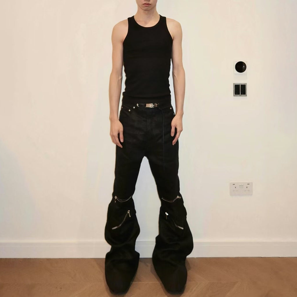 Rick Owens Men's Dark Style Trend Zipper God Pants Skinny Leg Long Flared Trousers Trendy High Street Men's Clothing Ngvp #1994