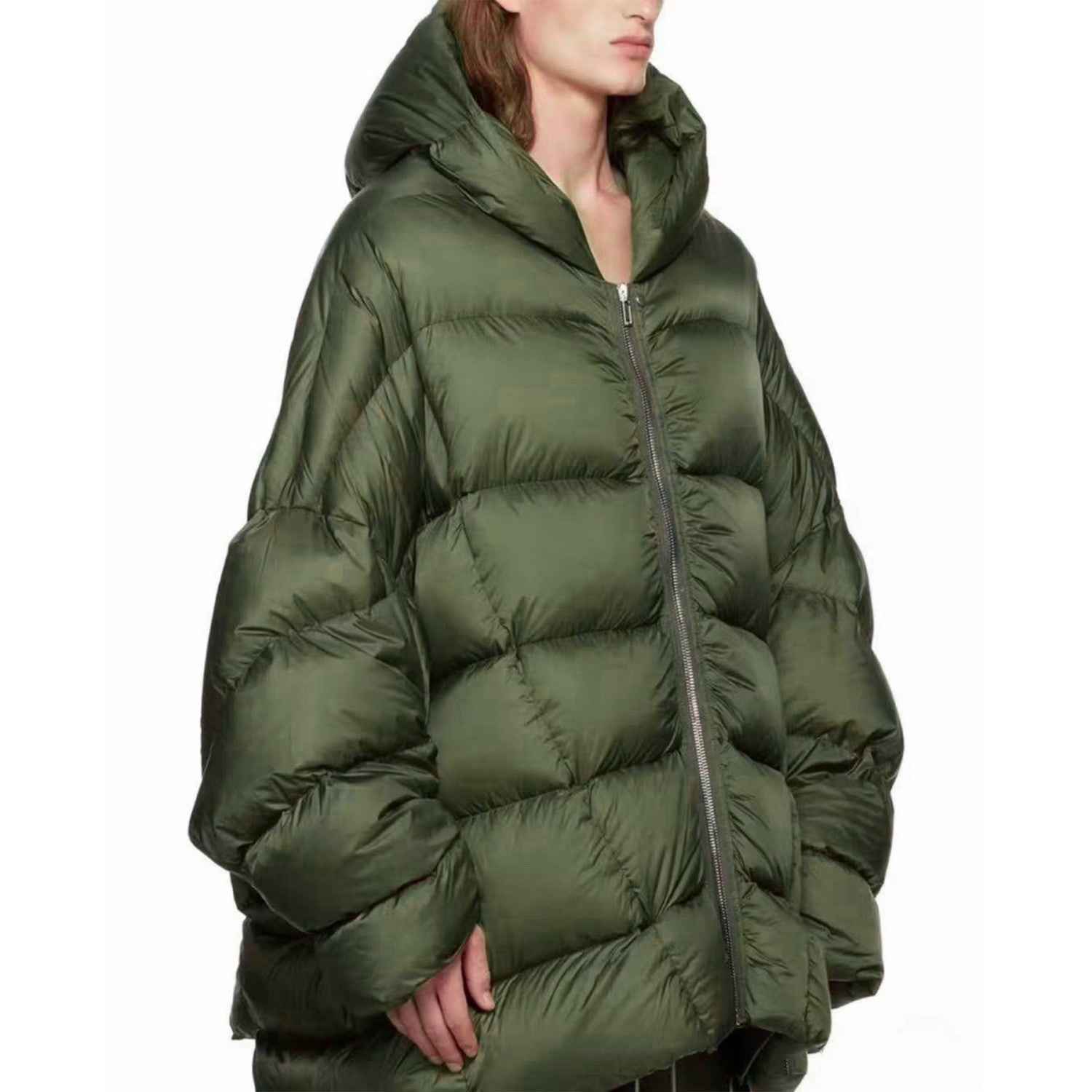Rick Owens Women's Men's Fall And Winter Green Oversized Down Jacket Luxury Temperament Simple Trend Warm Down Jacket Ngvp #2498