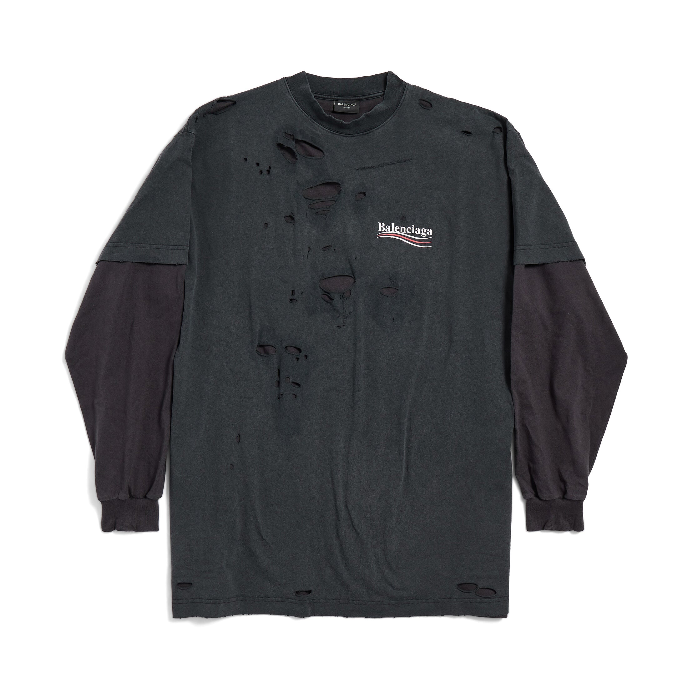 Balenciaga Men's Spring Summer Political Campaign Layered Black Vintage Plain Knit Long Sleeve T-Shirt #75967