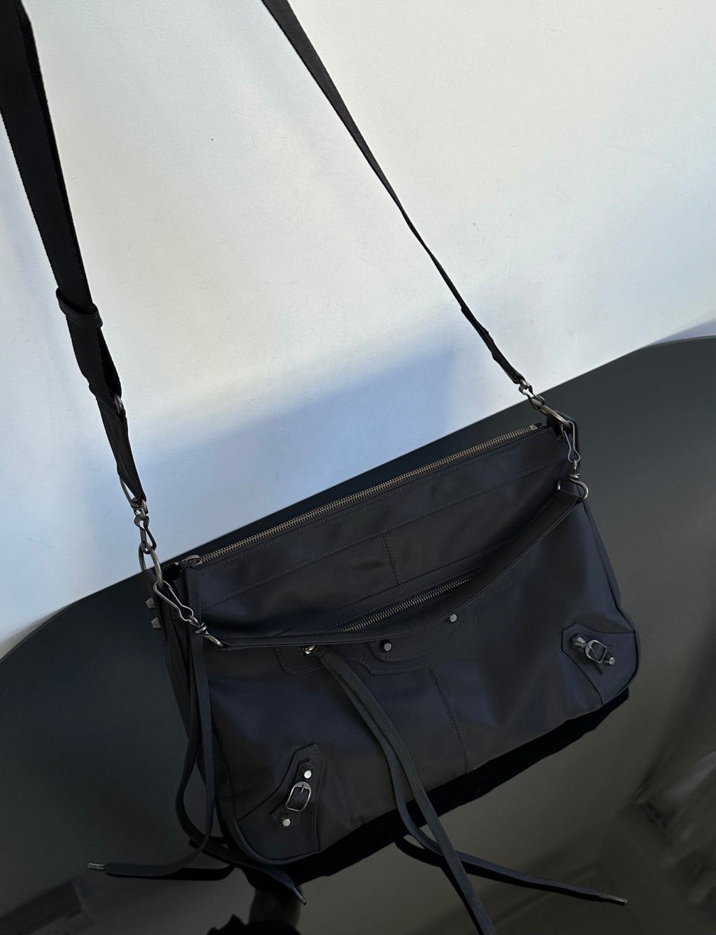 Balenciaga Men's Le City Moto Medium In Black Retro Nylon Motorcycle Bag Stylish Casual Crossbody Shoulder Bag #194664