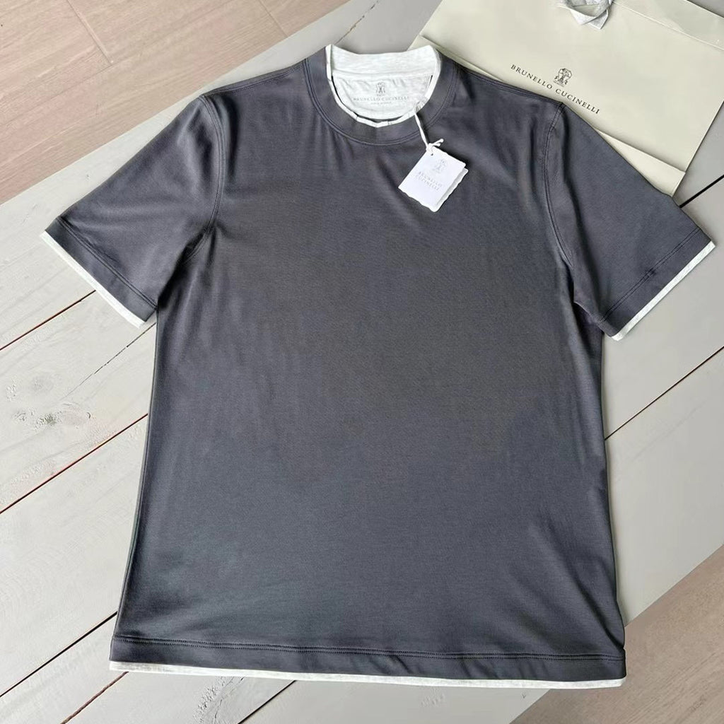 Brunello Cucinelli Men's Spring And Summer Fashion Trend Color Blocking Classic Short-sleeved Comfortable Positive Shoulder Round Neck T-shirt Tops #99379