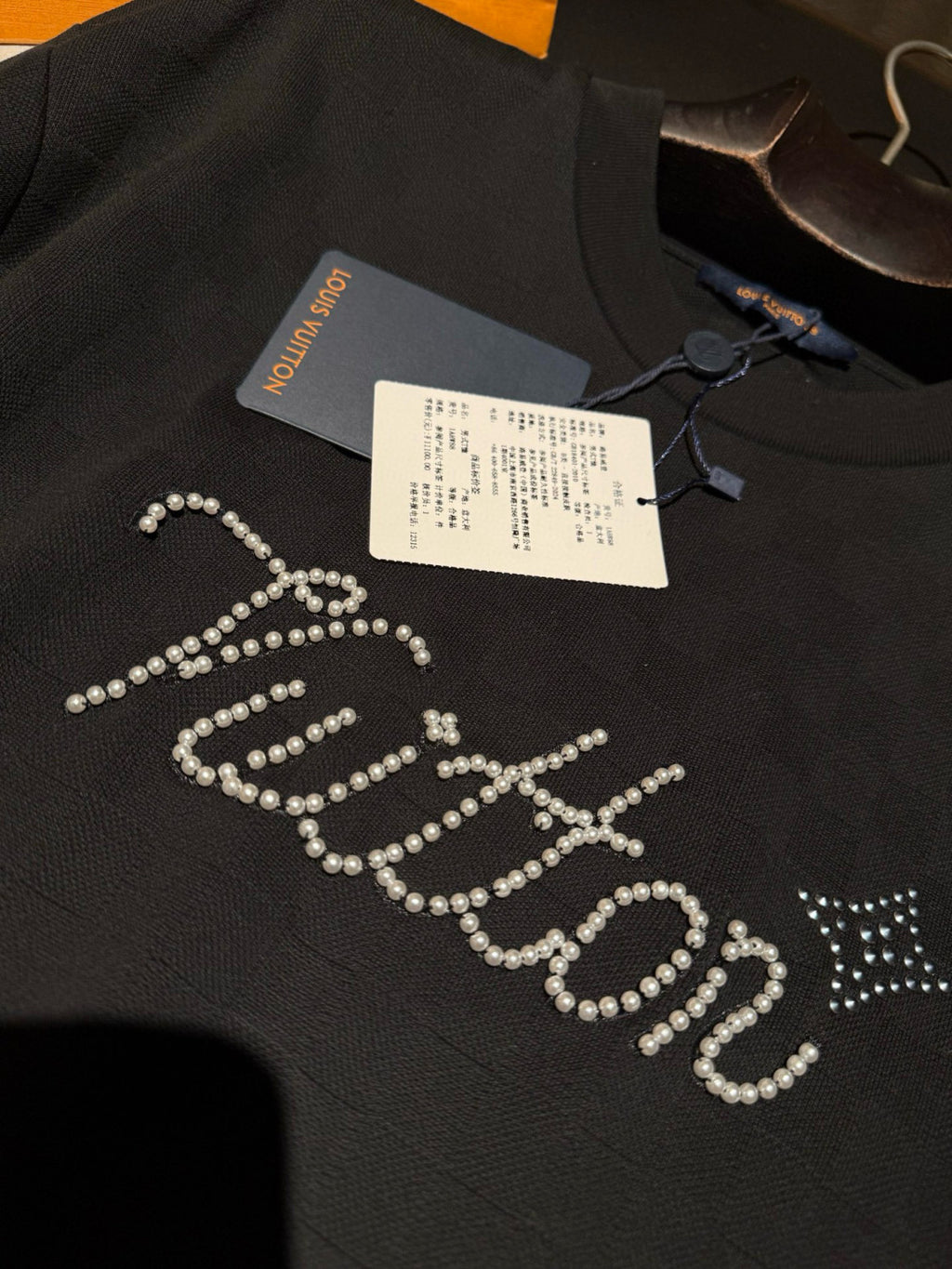 Louis Vuitton Men's Short-sleeved T-shirt Damier Pattern Bead Embroidered Cursive Signature New Style #325063