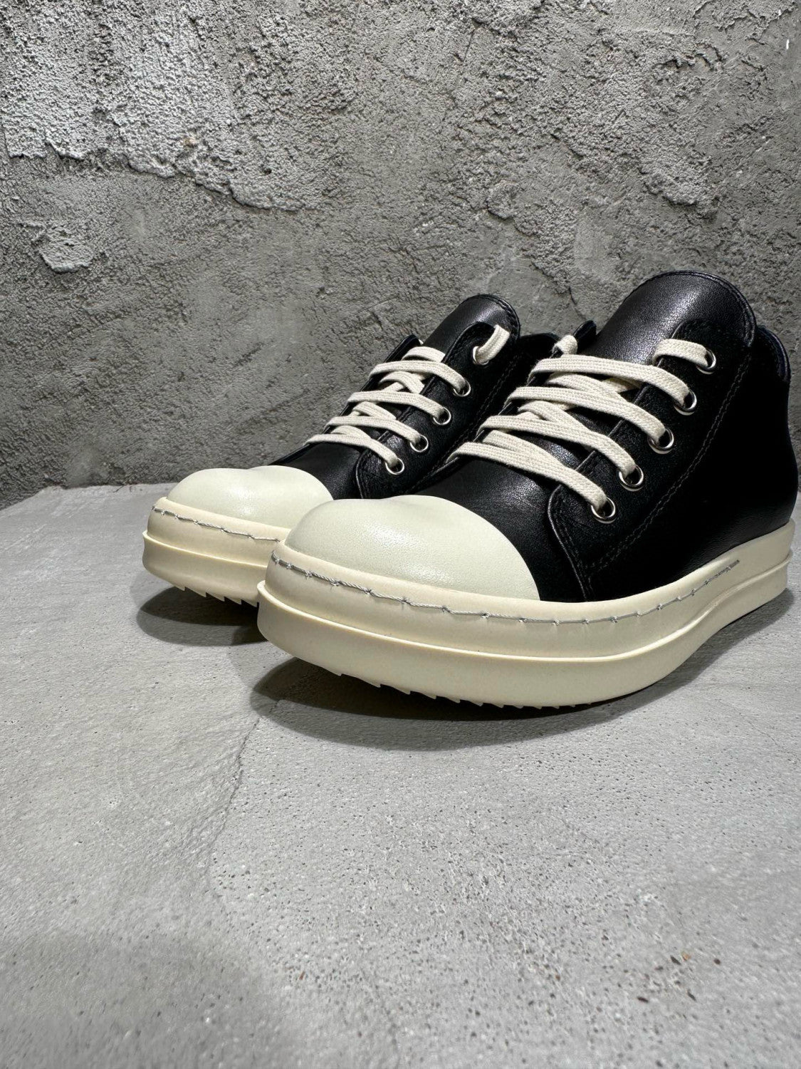 Rick Owens Kid's Four Seasons Retro Cowhide Low Top Round Toe Lace Up Black Casual Shoes #31333