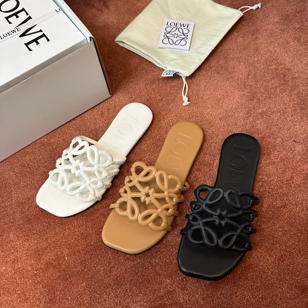 LOEWE Women's Summer Solid Colour Soft Cow Leather Petal Anagram Sandals Slippers Shoes #76752