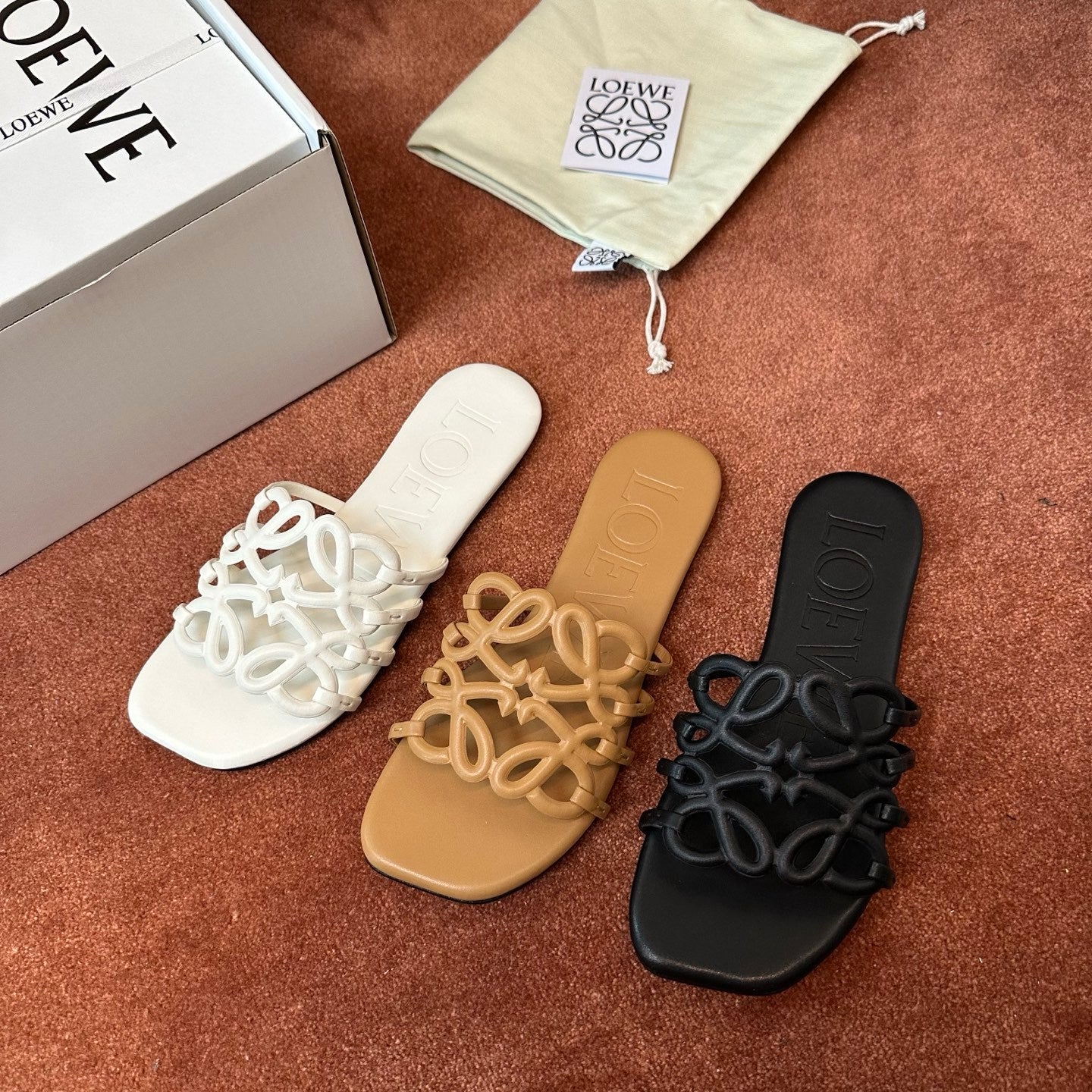 LOEWE Women's Summer Solid Colour Soft Cow Leather Petal Anagram Sandals Slippers Shoes #76752